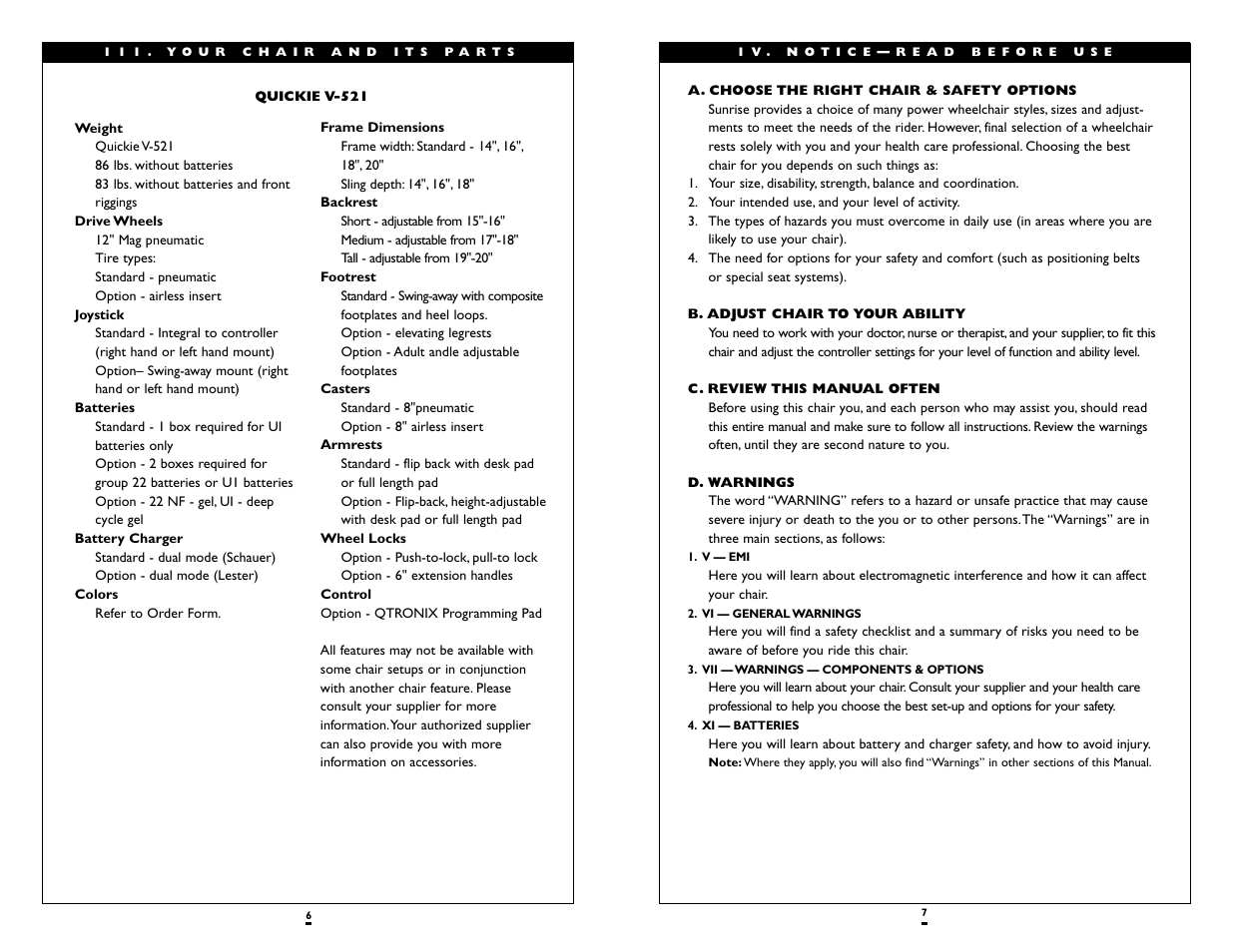 Sunrise Medical QUICKIE V-521 User Manual | Page 4 / 24
