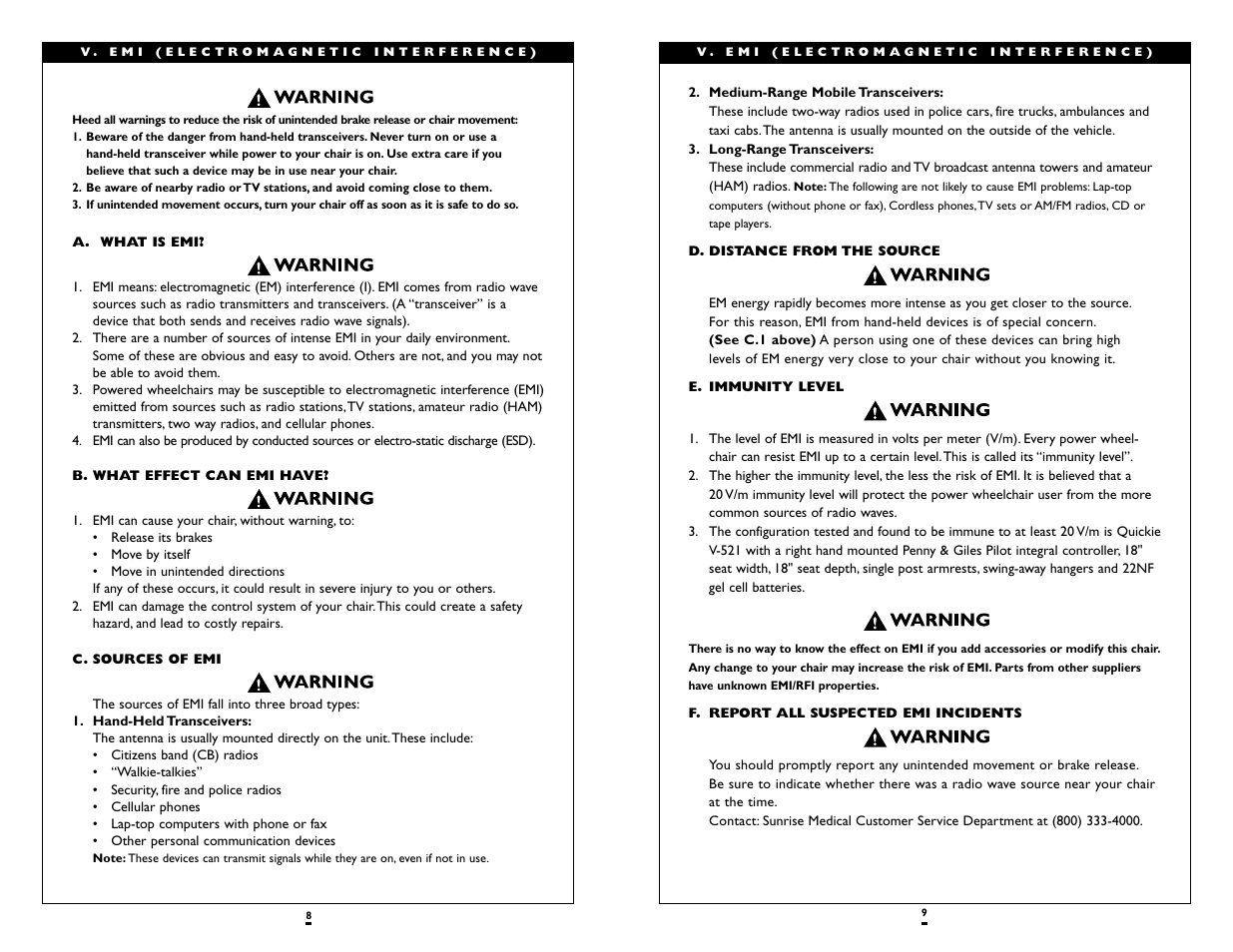 Sunrise Medical QUICKIE V-521 User Manual | Page 5 / 24