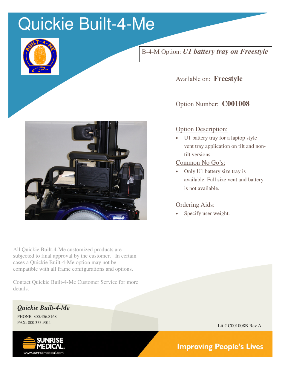 Sunrise Medical C001008 User Manual | 1 page