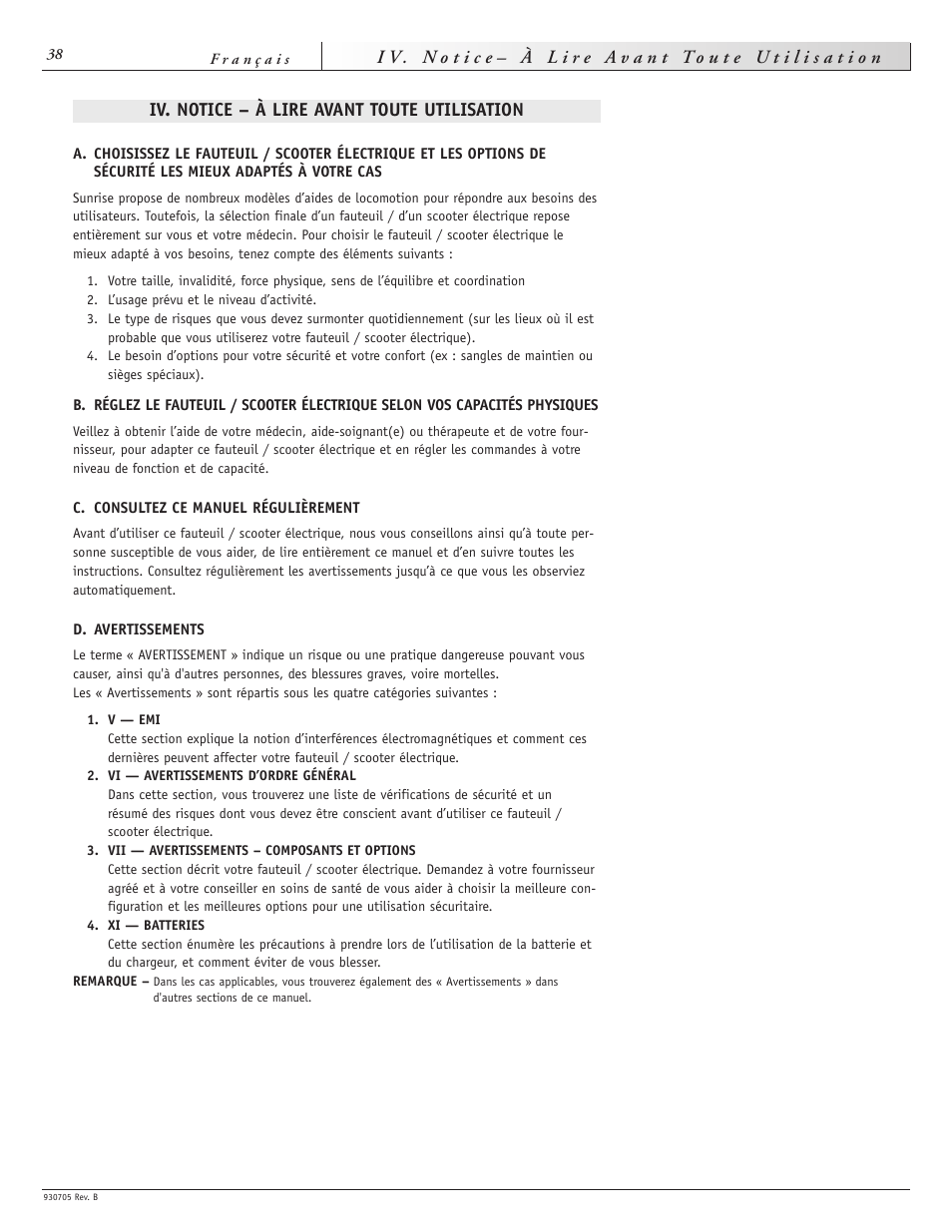 Iv. notice – à lire avant toute utilisation | Sunrise Medical Ruby User Manual | Page 38 / 100
