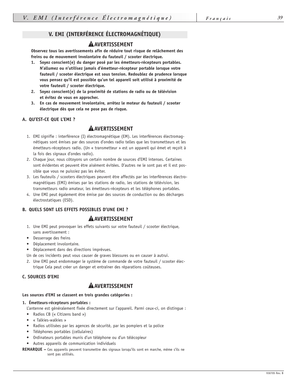 Avertissement | Sunrise Medical Ruby User Manual | Page 39 / 100