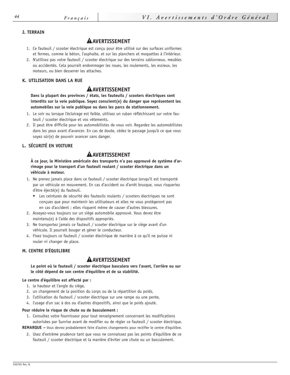 Avertissement | Sunrise Medical Ruby User Manual | Page 44 / 100