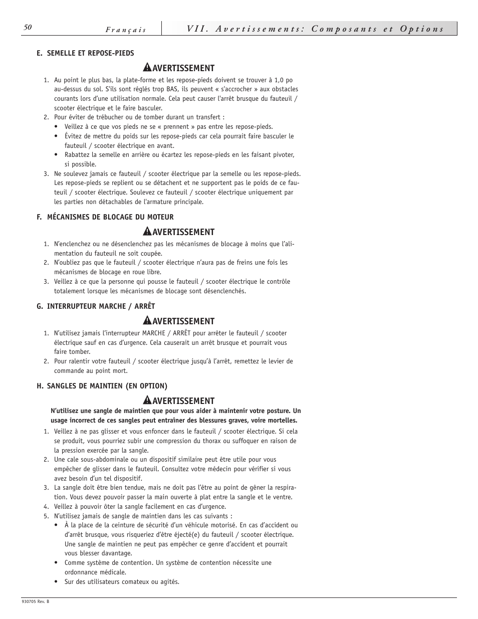 Avertissement | Sunrise Medical Ruby User Manual | Page 50 / 100