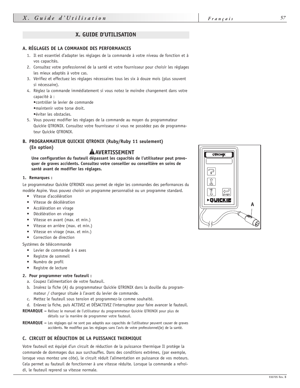 X. guide d’utilisation, Avertissement | Sunrise Medical Ruby User Manual | Page 57 / 100