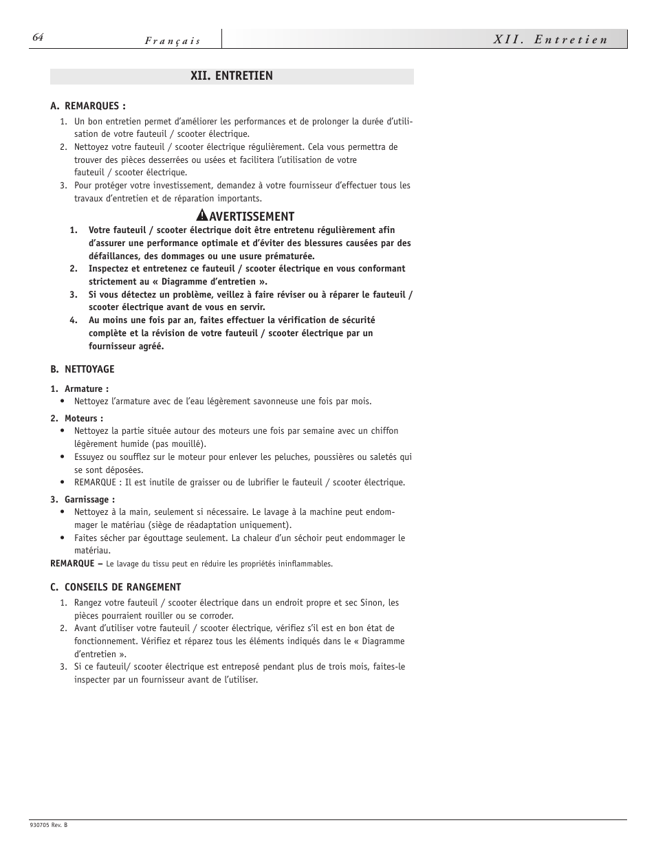 Xii. entretien, Avertissement | Sunrise Medical Ruby User Manual | Page 64 / 100