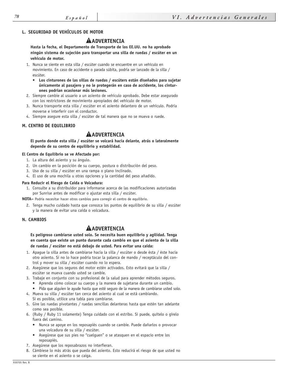 Advertencia | Sunrise Medical Ruby User Manual | Page 78 / 100