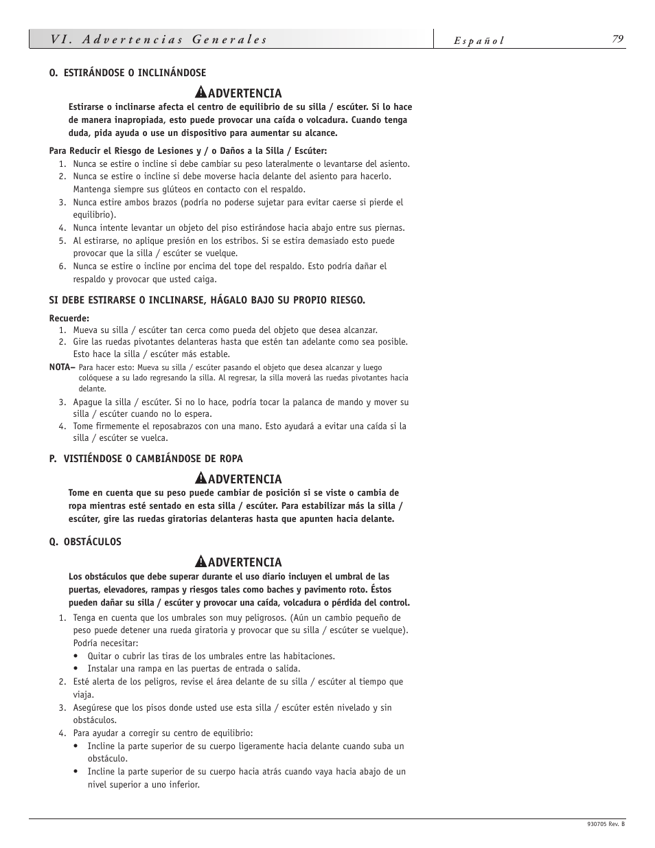 Advertencia | Sunrise Medical Ruby User Manual | Page 79 / 100