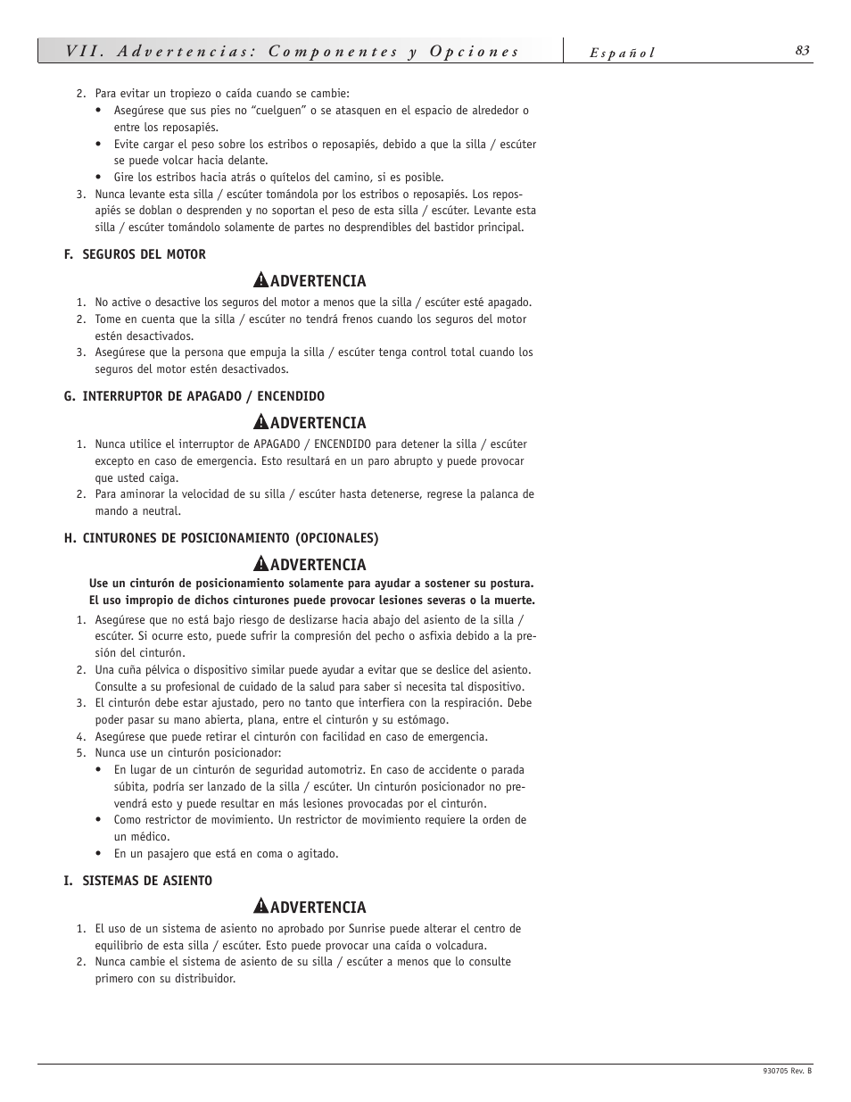 Advertencia | Sunrise Medical Ruby User Manual | Page 83 / 100