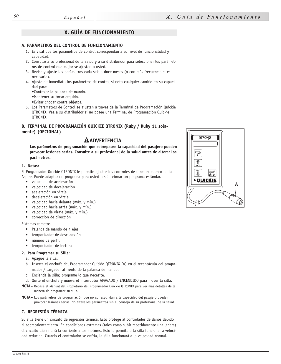 X. guía de funcionamiento, Advertencia | Sunrise Medical Ruby User Manual | Page 90 / 100