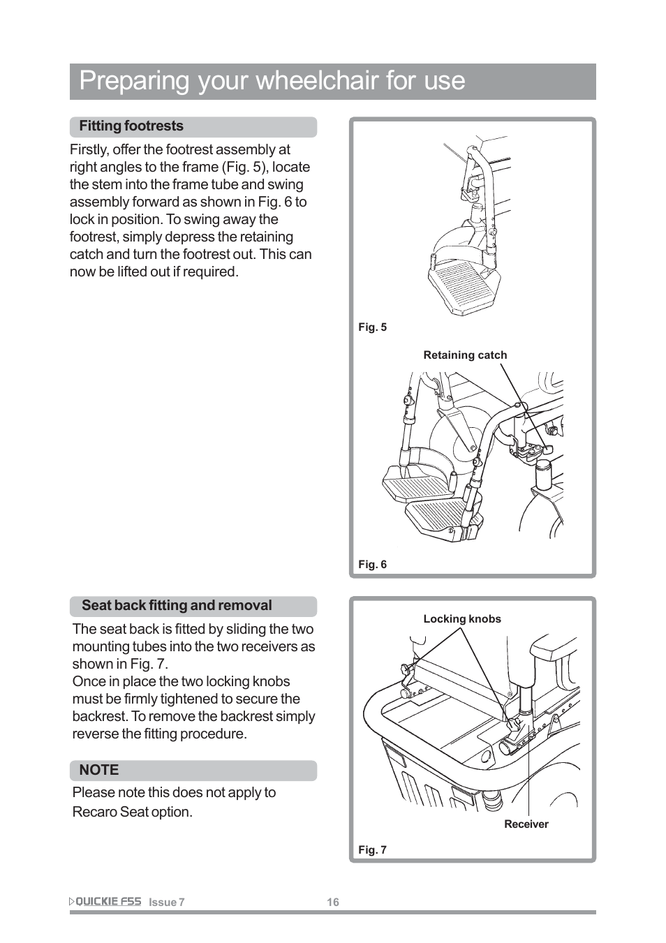 Preparing your wheelchair for use | Sunrise Medical QUICKIE F55 User Manual | Page 18 / 77