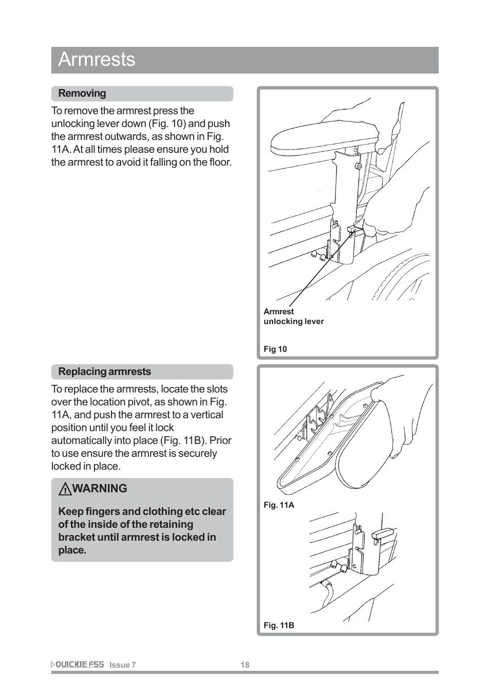 Armrests | Sunrise Medical QUICKIE F55 User Manual | Page 20 / 77