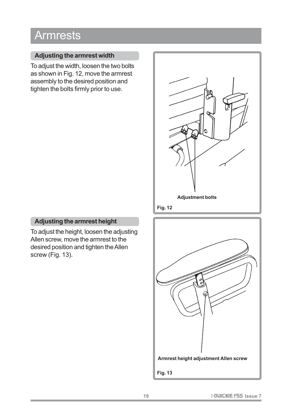 Armrests | Sunrise Medical QUICKIE F55 User Manual | Page 21 / 77