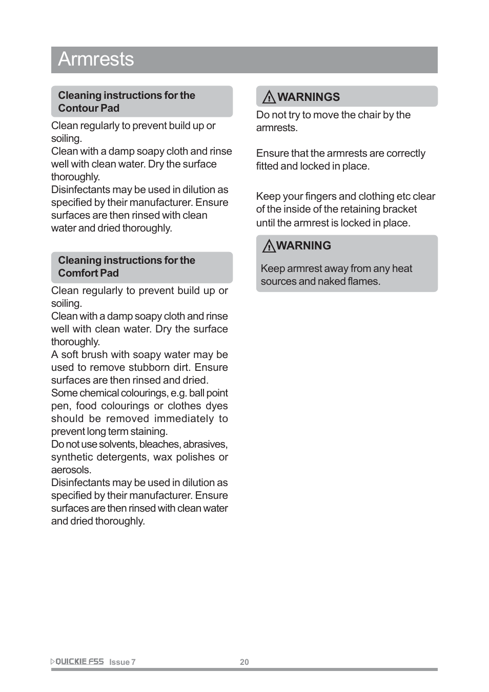 Armrests | Sunrise Medical QUICKIE F55 User Manual | Page 22 / 77