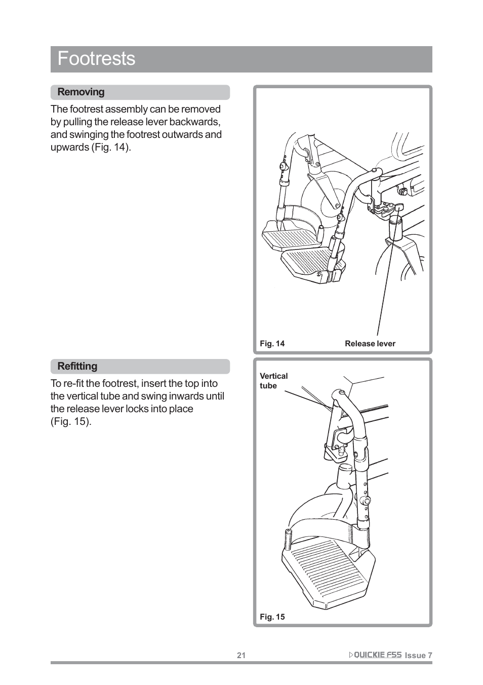 Footrests | Sunrise Medical QUICKIE F55 User Manual | Page 23 / 77