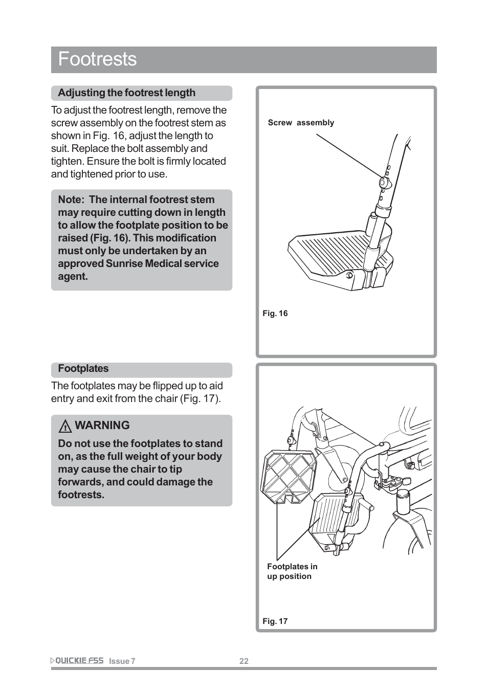 Footrests | Sunrise Medical QUICKIE F55 User Manual | Page 24 / 77