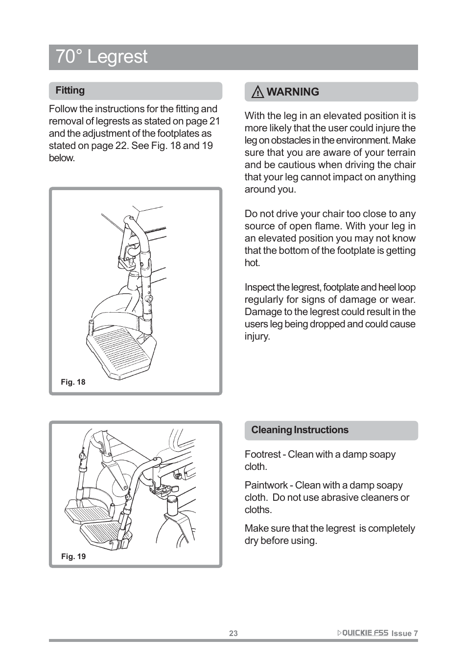 70° legrest | Sunrise Medical QUICKIE F55 User Manual | Page 25 / 77
