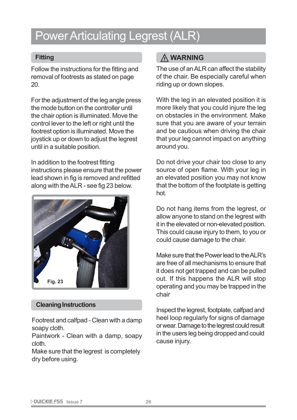 Power articulating legrest (alr) | Sunrise Medical QUICKIE F55 User Manual | Page 28 / 77