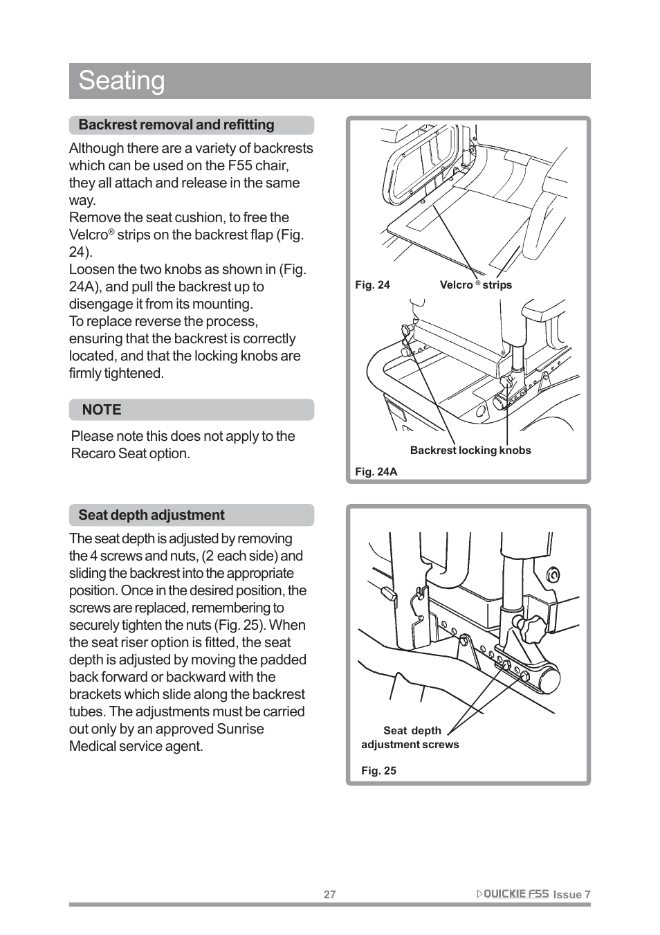 Seating | Sunrise Medical QUICKIE F55 User Manual | Page 29 / 77