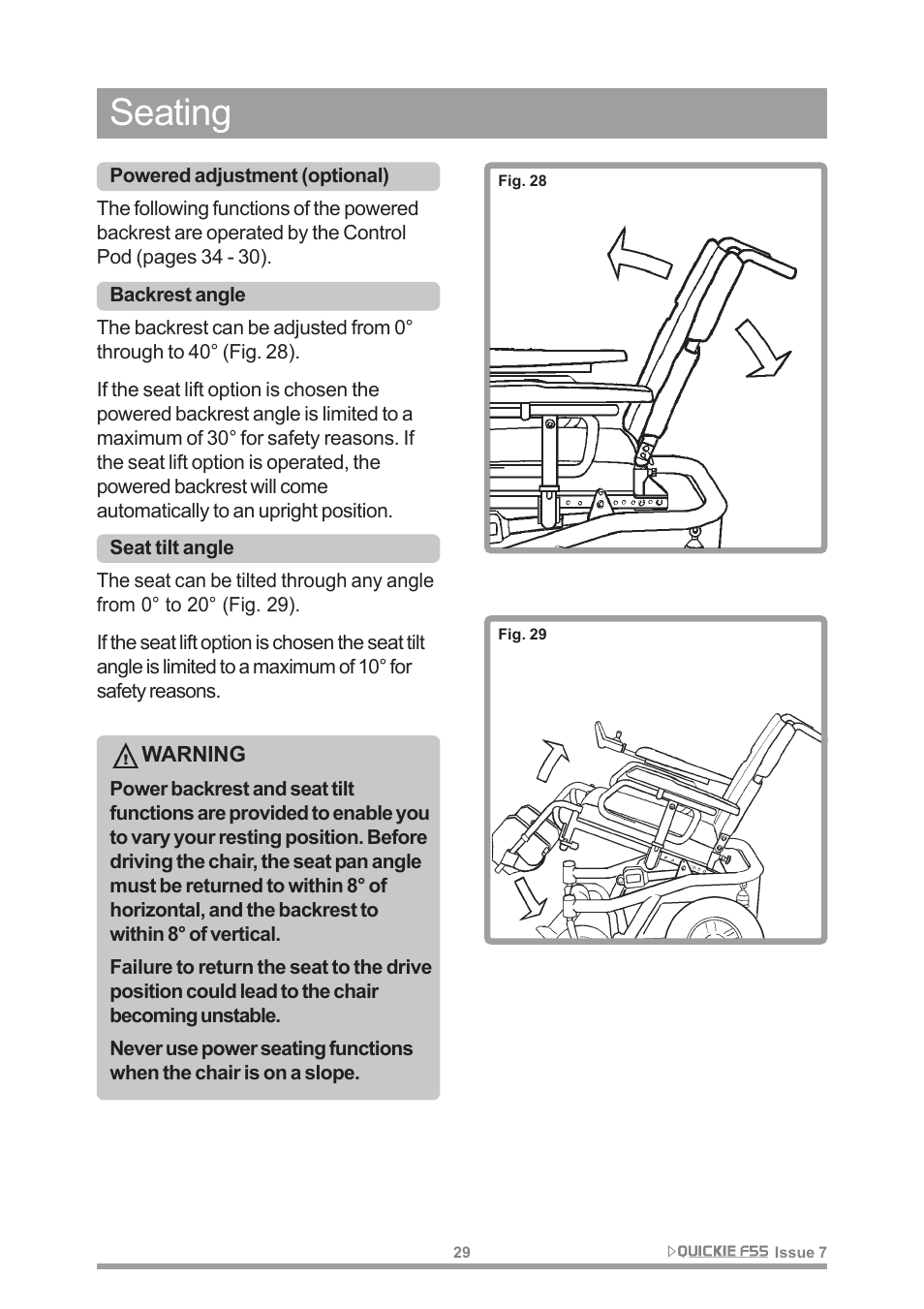 Seating | Sunrise Medical QUICKIE F55 User Manual | Page 31 / 77