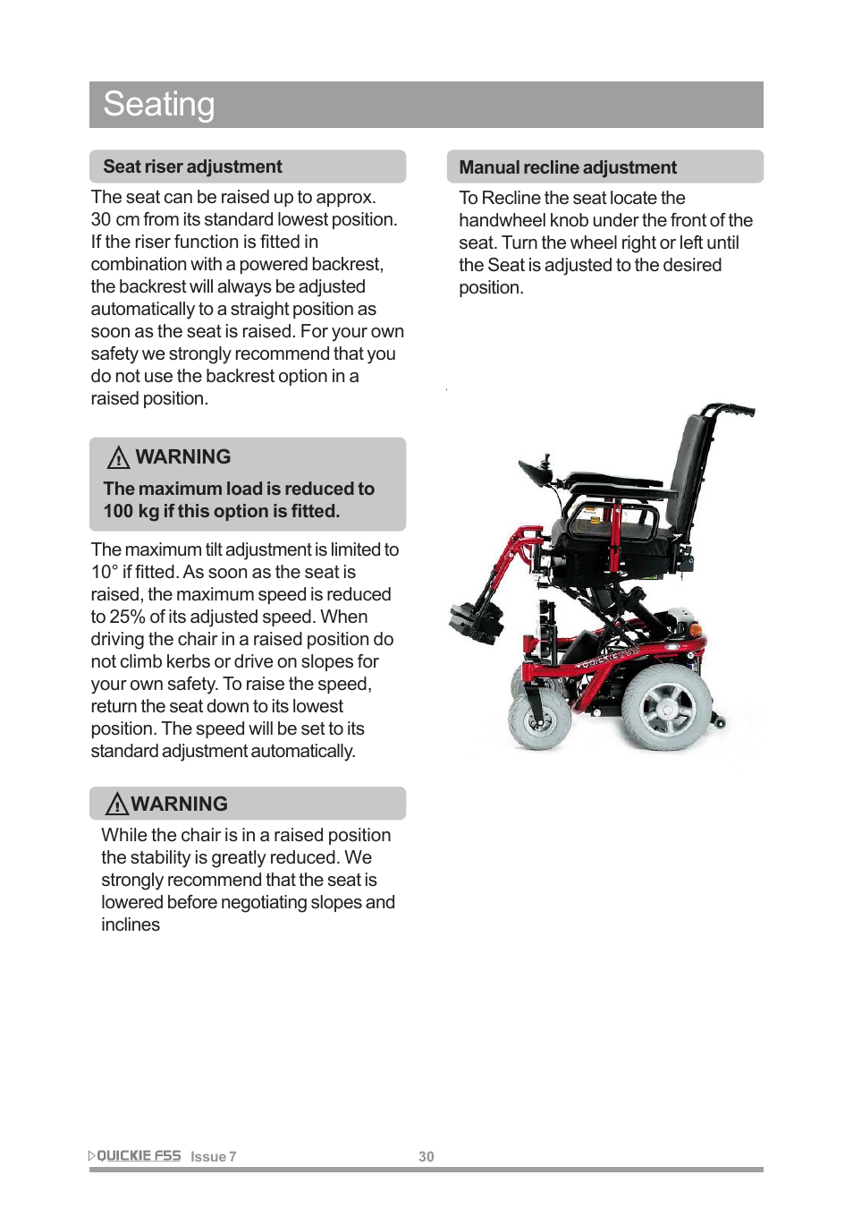 Seating | Sunrise Medical QUICKIE F55 User Manual | Page 32 / 77