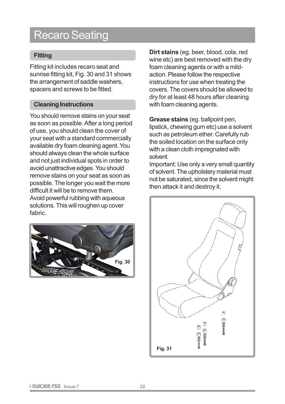 Recaro seating | Sunrise Medical QUICKIE F55 User Manual | Page 34 / 77