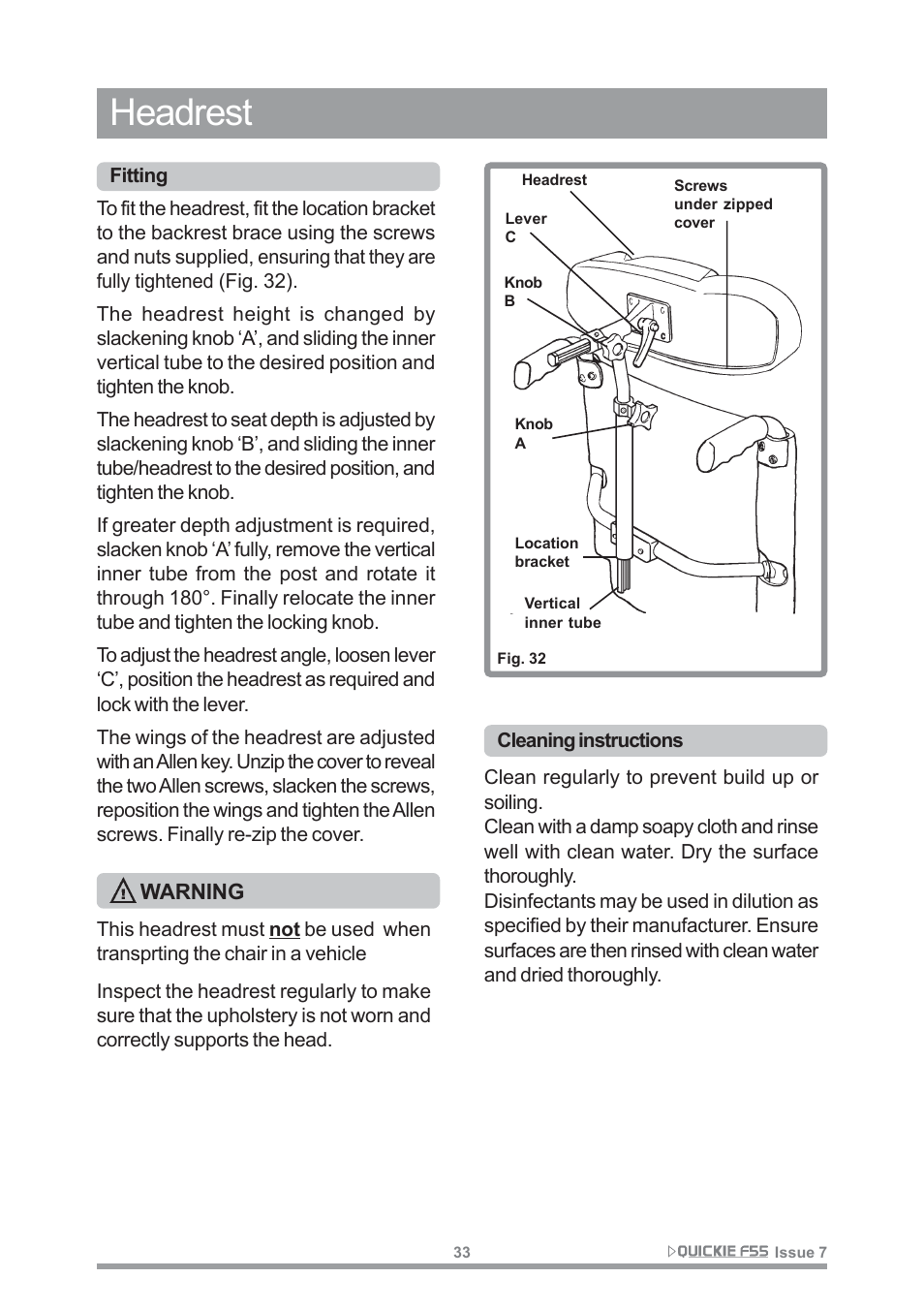 Headrest | Sunrise Medical QUICKIE F55 User Manual | Page 35 / 77