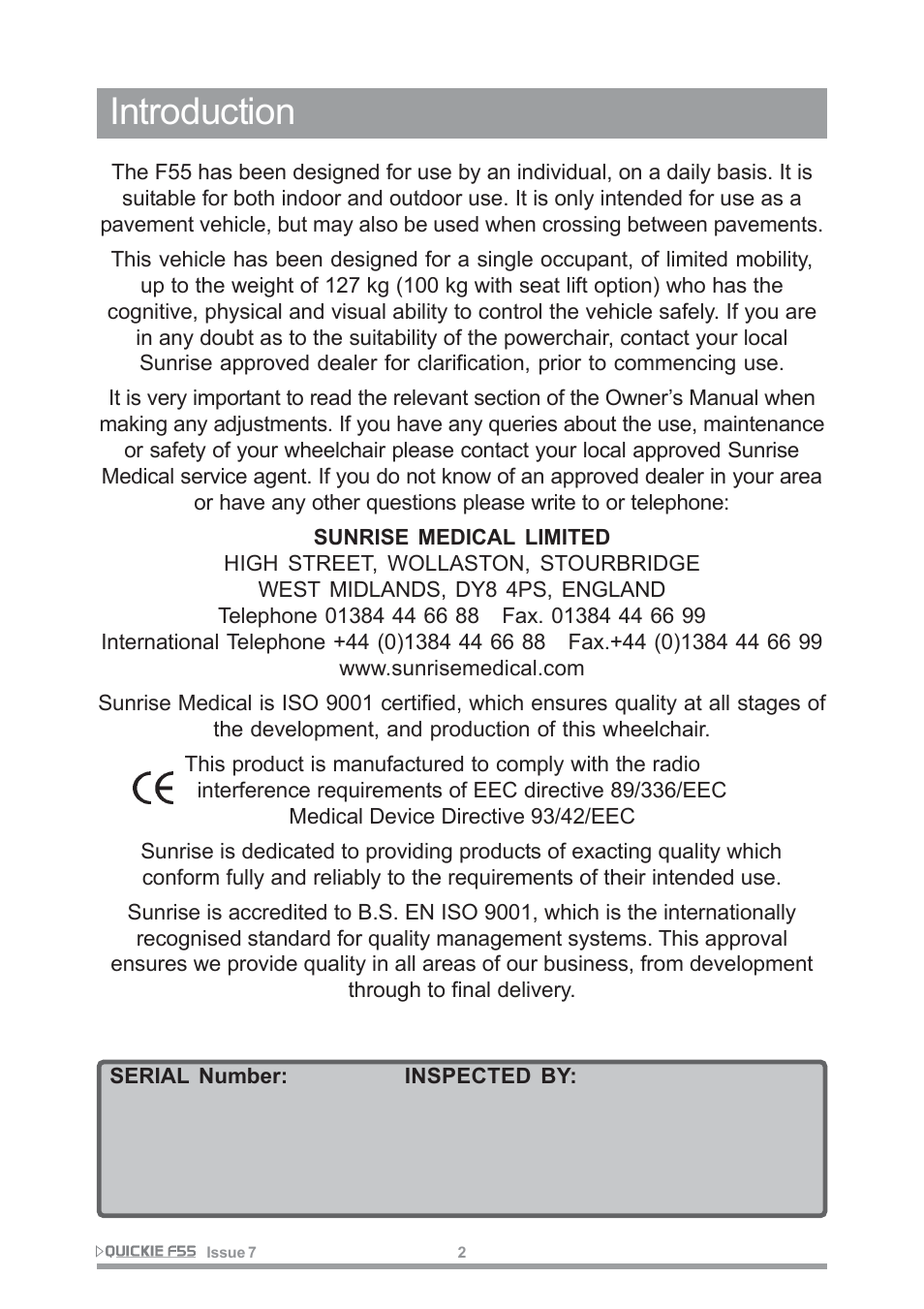 Introduction | Sunrise Medical QUICKIE F55 User Manual | Page 4 / 77