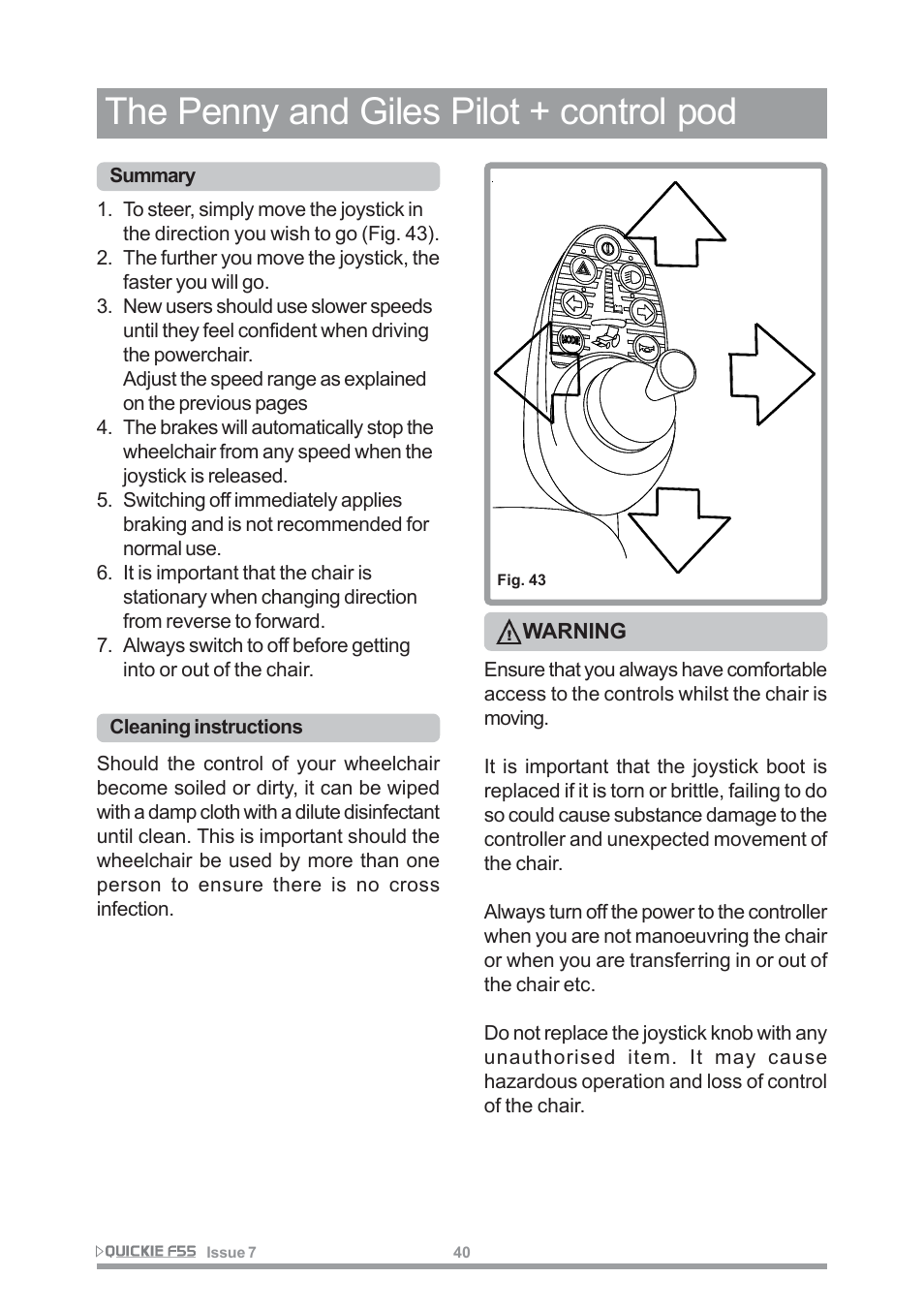 The penny and giles pilot + control pod | Sunrise Medical QUICKIE F55 User Manual | Page 42 / 77