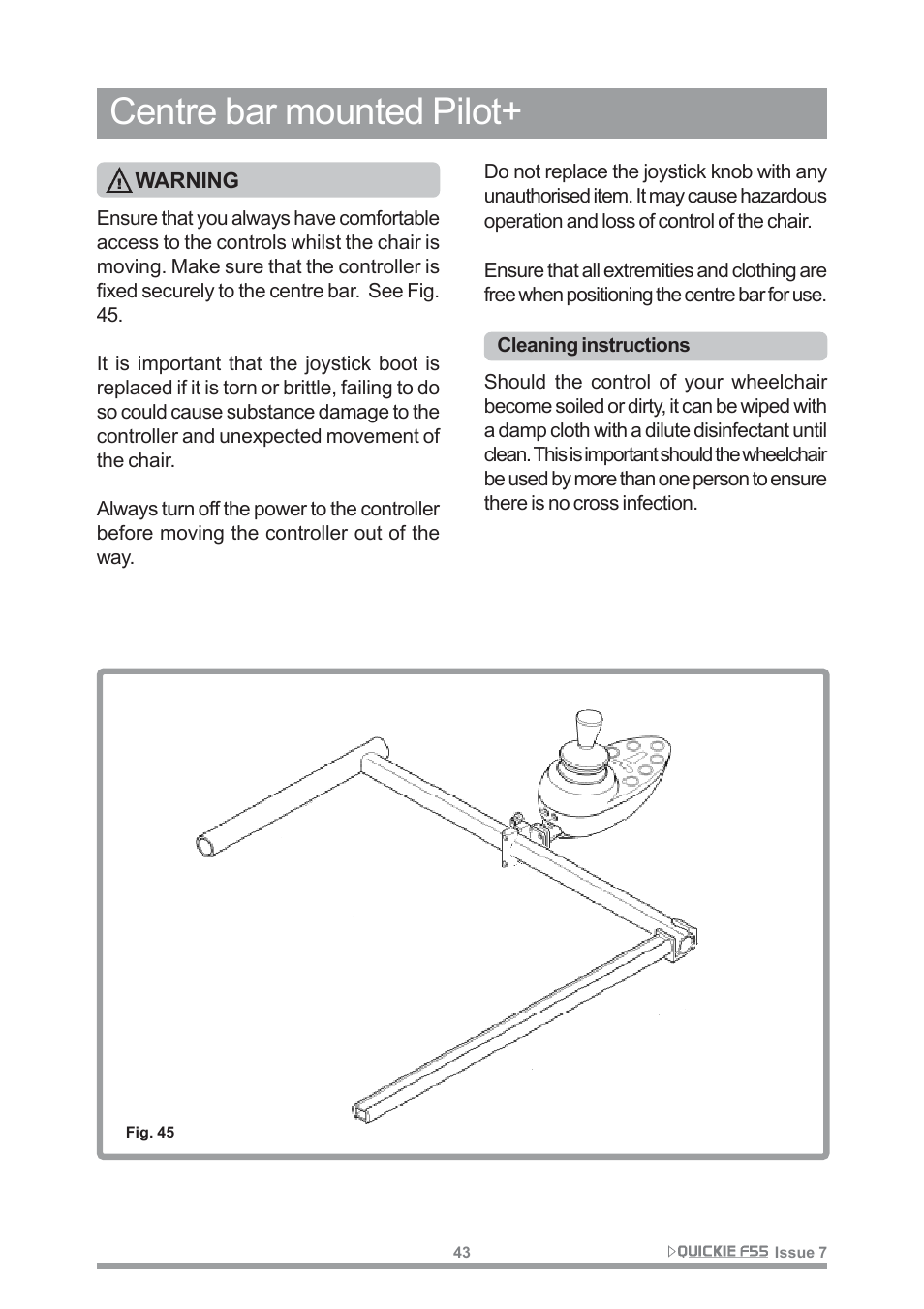 Centre bar mounted pilot | Sunrise Medical QUICKIE F55 User Manual | Page 45 / 77