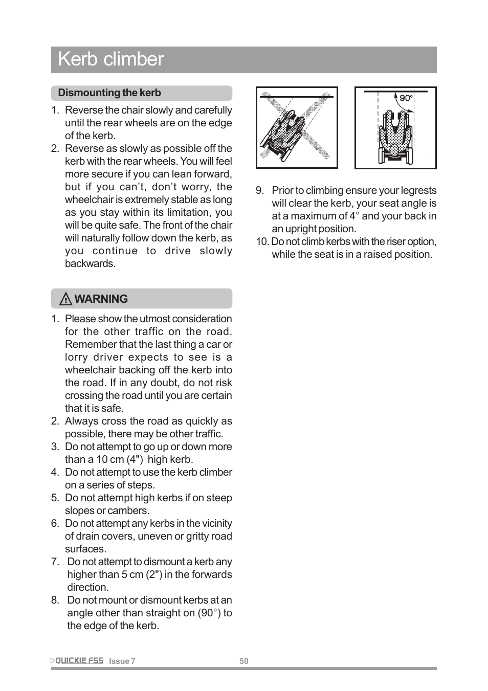 Kerb climber | Sunrise Medical QUICKIE F55 User Manual | Page 52 / 77