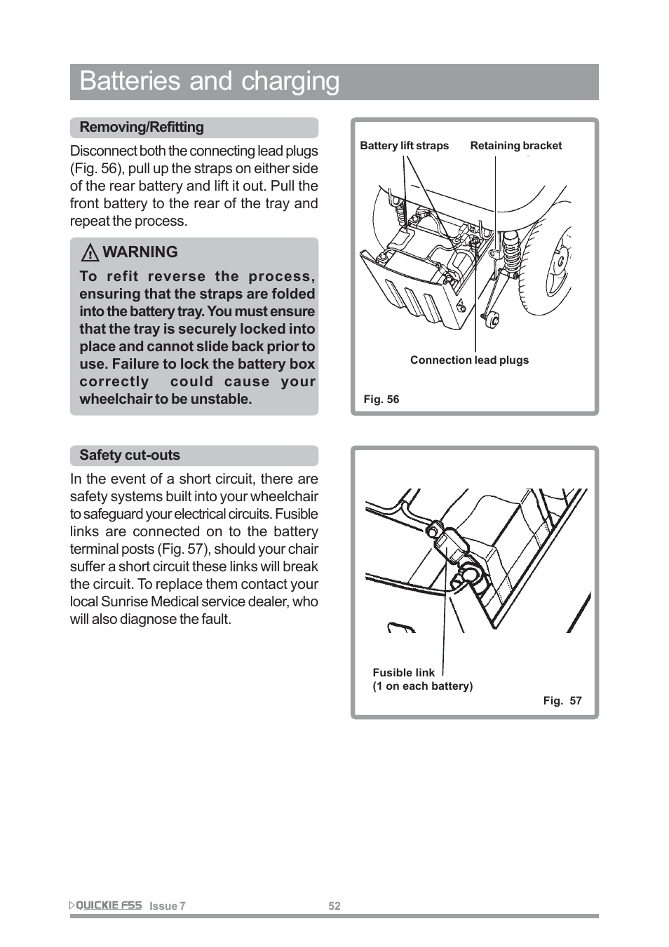 Batteries and charging | Sunrise Medical QUICKIE F55 User Manual | Page 54 / 77