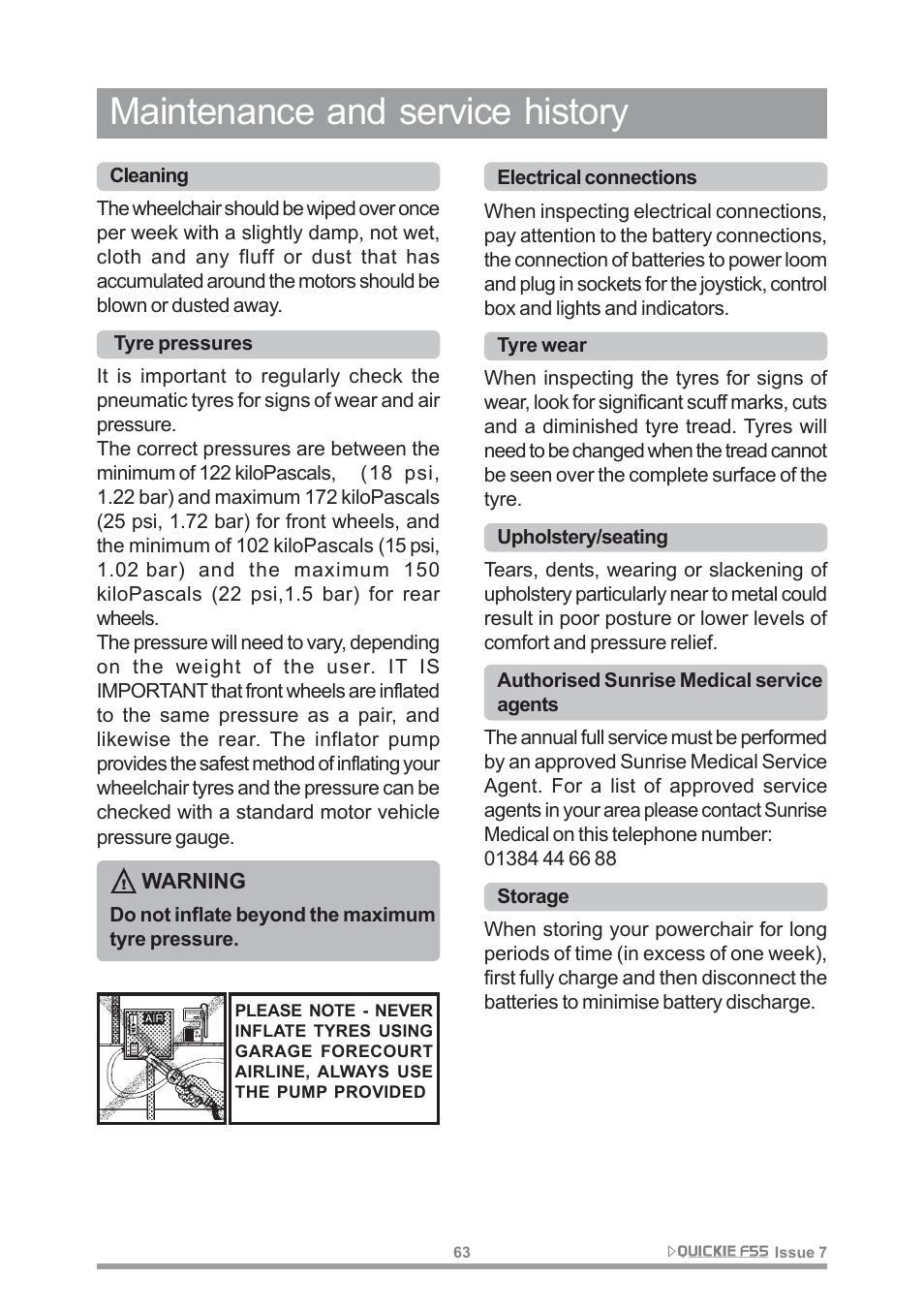 Maintenance and service history | Sunrise Medical QUICKIE F55 User Manual | Page 65 / 77