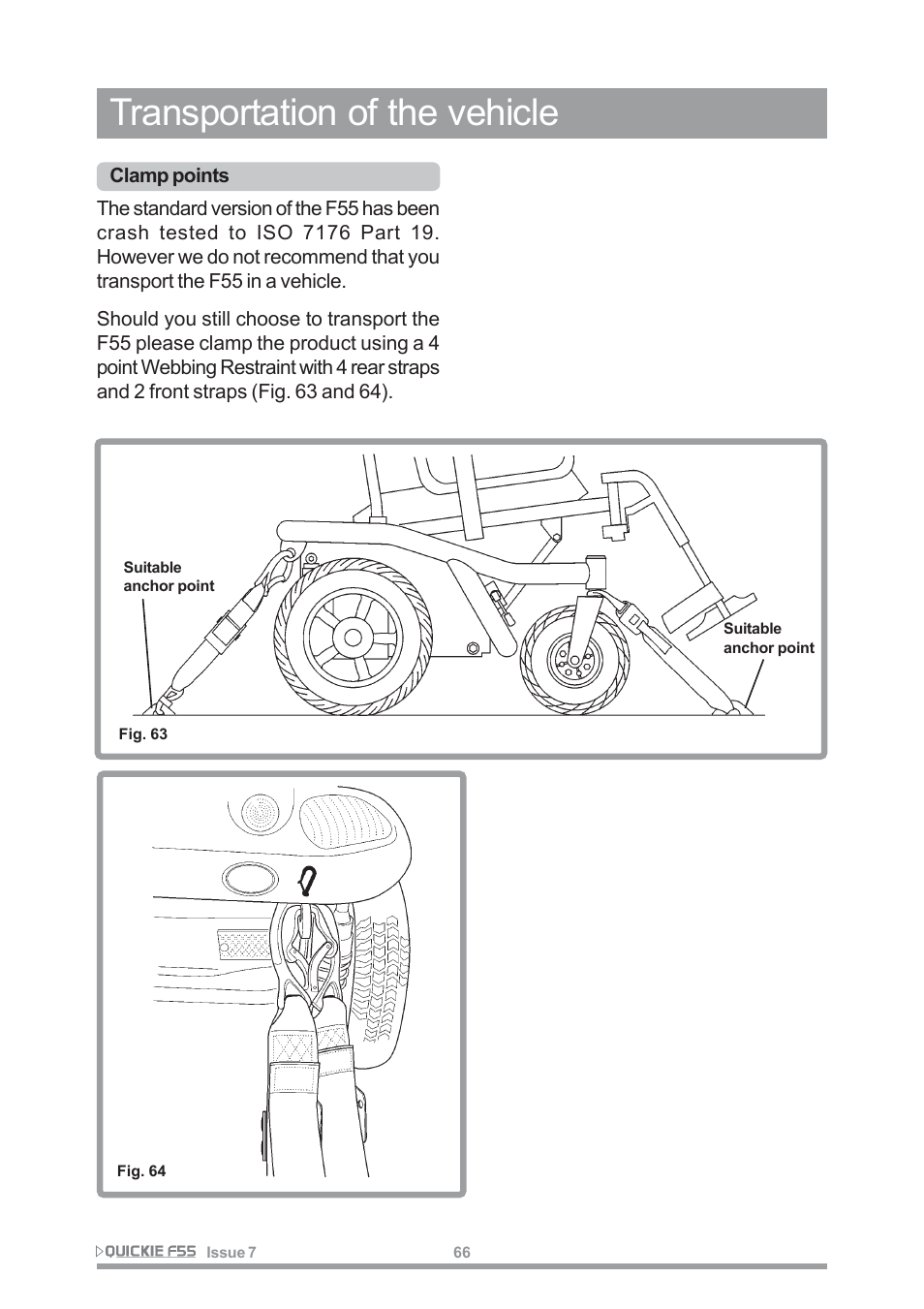 Transportation of the vehicle | Sunrise Medical QUICKIE F55 User Manual | Page 68 / 77