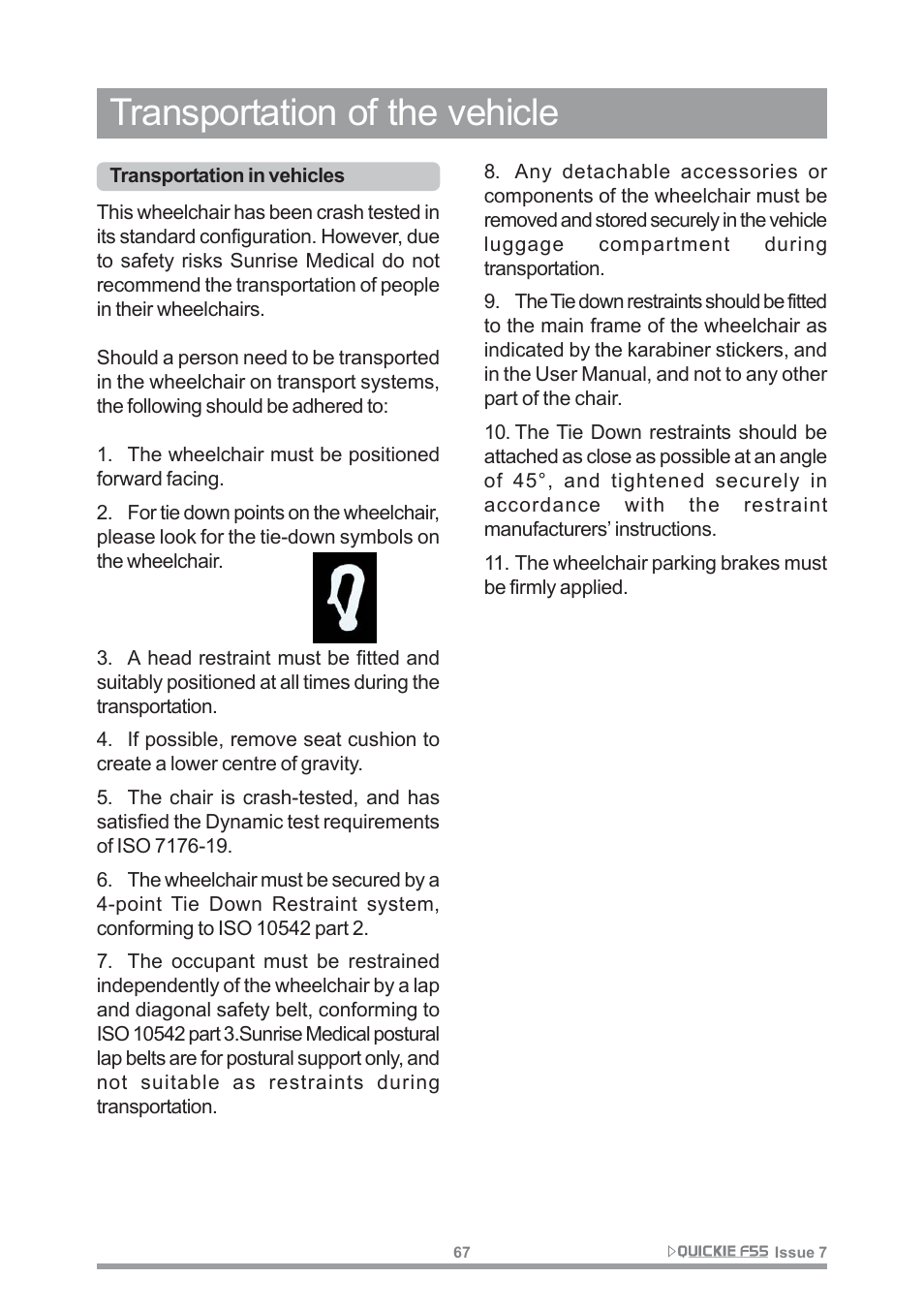 Transportation of the vehicle | Sunrise Medical QUICKIE F55 User Manual | Page 69 / 77