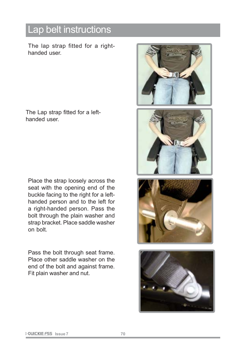 Lap belt instructions | Sunrise Medical QUICKIE F55 User Manual | Page 72 / 77