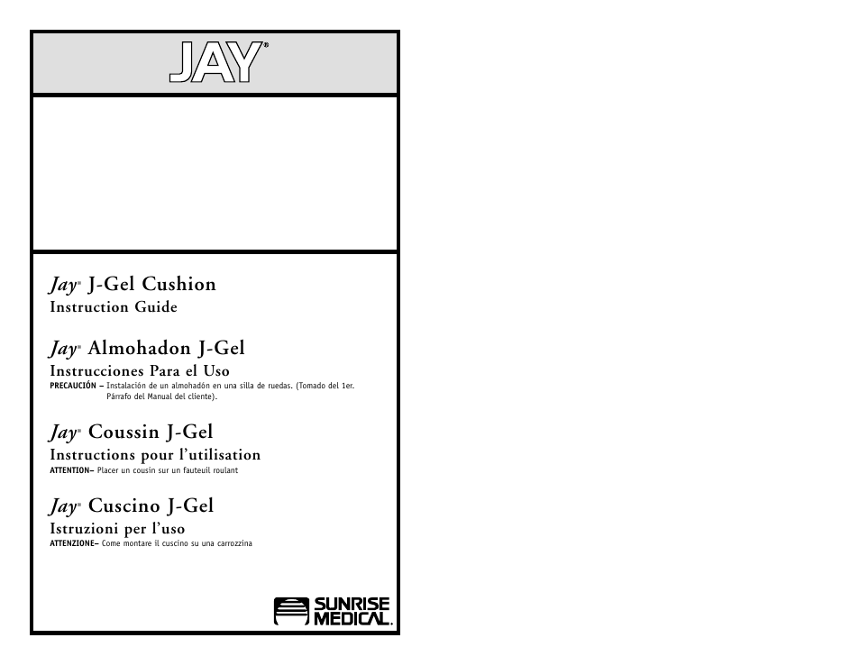 Sunrise Medical Cushion J-Gel User Manual | 9 pages