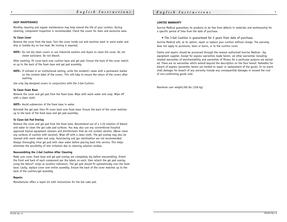 Sunrise Medical Cushion J-Gel User Manual | Page 3 / 9