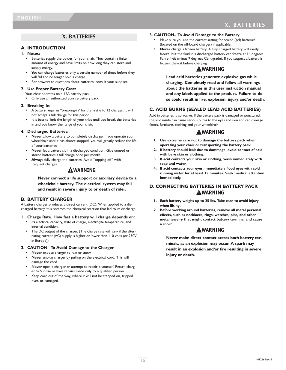 X. batteries | Sunrise Medical Sterling User Manual | Page 15 / 56