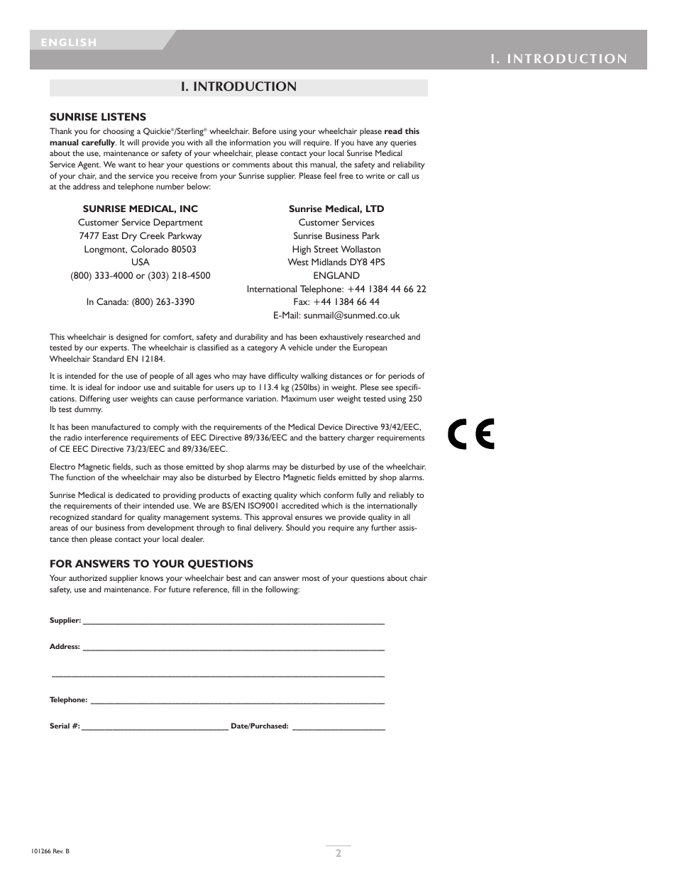 Sunrise Medical Sterling User Manual | Page 2 / 56