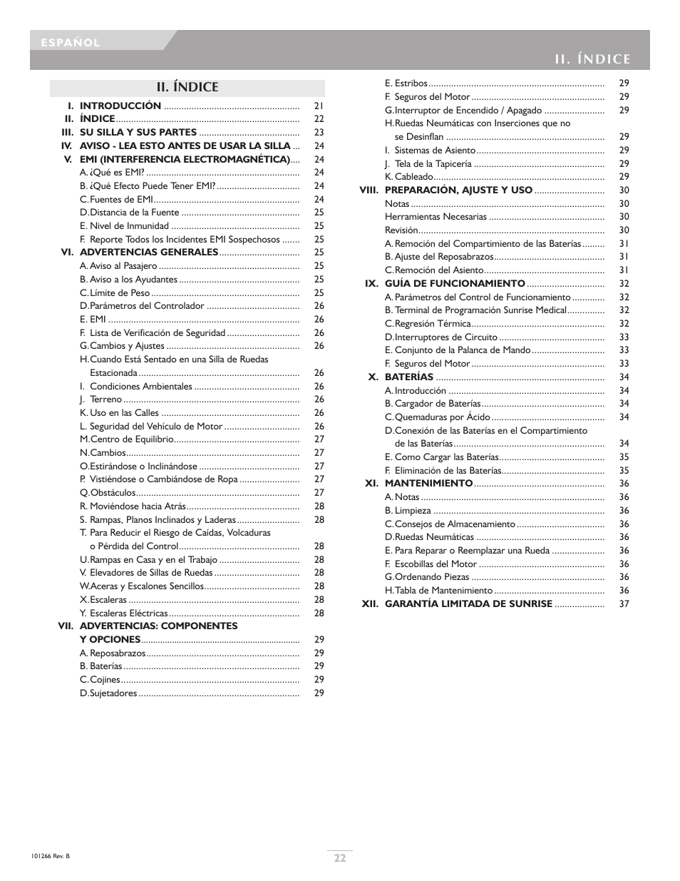 Ii. índice | Sunrise Medical Sterling User Manual | Page 22 / 56