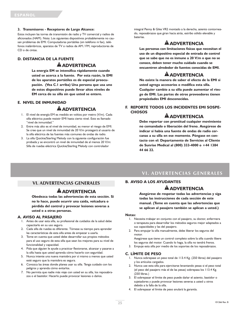 Advertencia | Sunrise Medical Sterling User Manual | Page 25 / 56