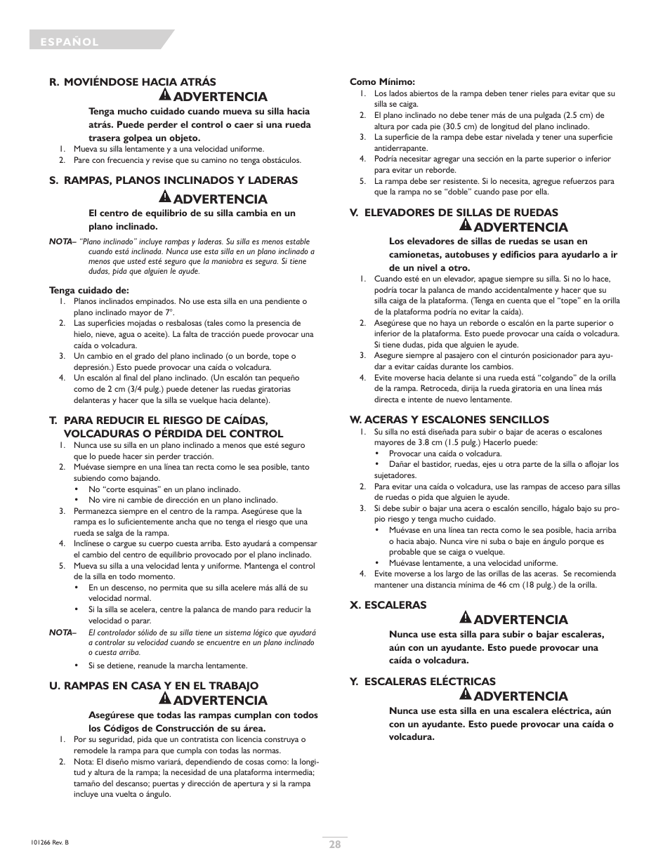 Advertencia | Sunrise Medical Sterling User Manual | Page 28 / 56