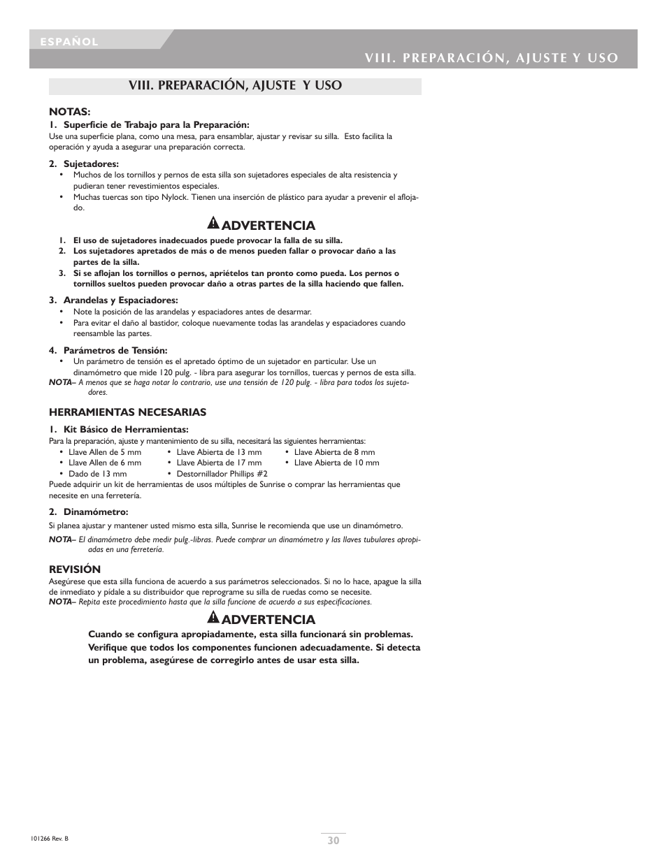 Advertencia | Sunrise Medical Sterling User Manual | Page 30 / 56