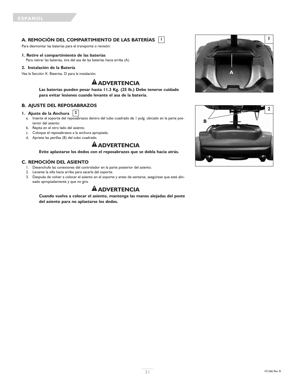 Advertencia | Sunrise Medical Sterling User Manual | Page 31 / 56