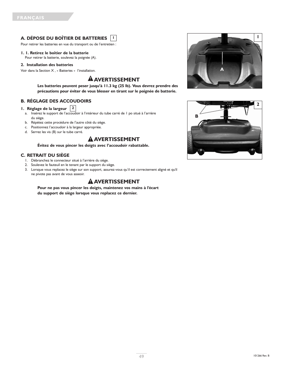 Avertissement | Sunrise Medical Sterling User Manual | Page 49 / 56