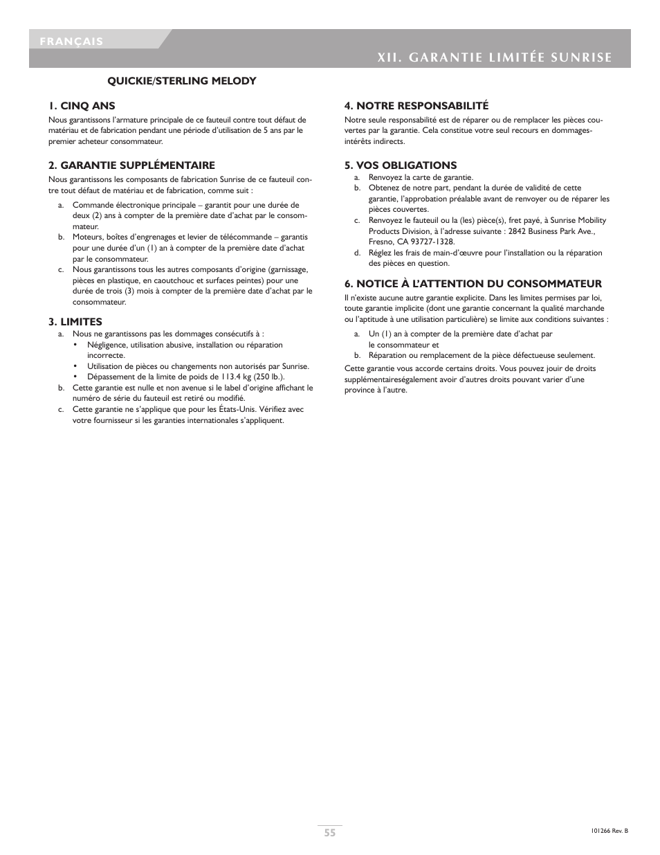 Sunrise Medical Sterling User Manual | Page 55 / 56