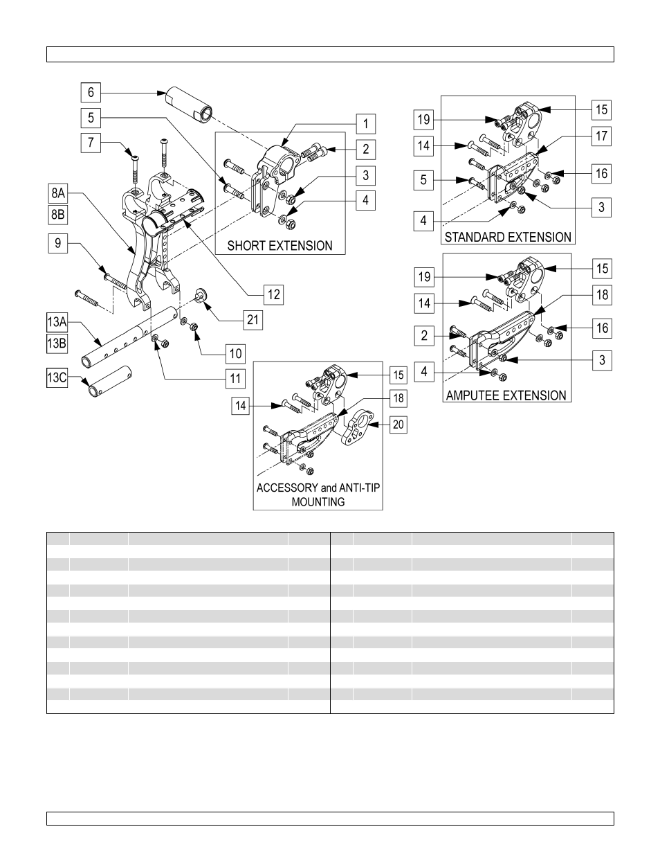Axle plate and extension assm, Casters & forks | Sunrise Medical Swing-Away and Fixed Front GTX User Manual | Page 14 / 115