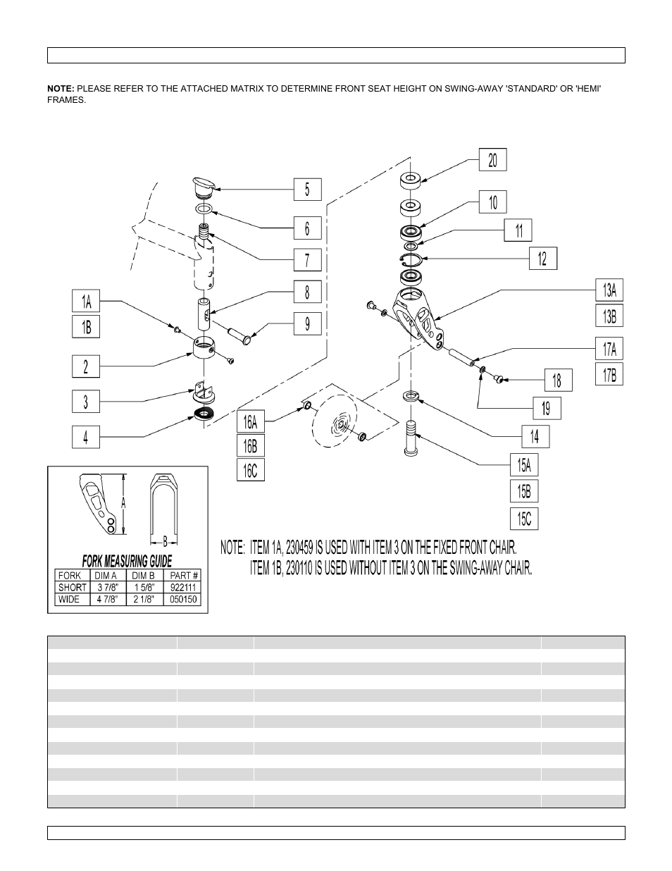 Fork assm | Sunrise Medical Swing-Away and Fixed Front GTX User Manual | Page 18 / 115