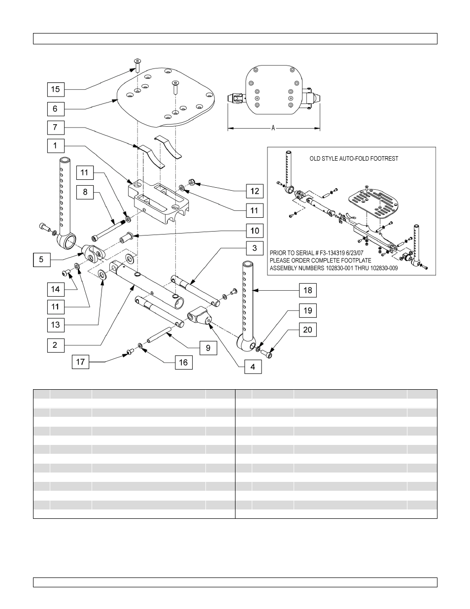 Autofold footrest assm - channel | Sunrise Medical Swing-Away and Fixed Front GTX User Manual | Page 73 / 115