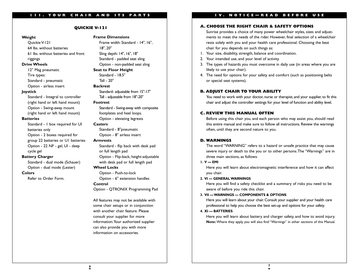 Sunrise Medical Wheelchair Quickie V-121 User Manual | Page 4 / 23